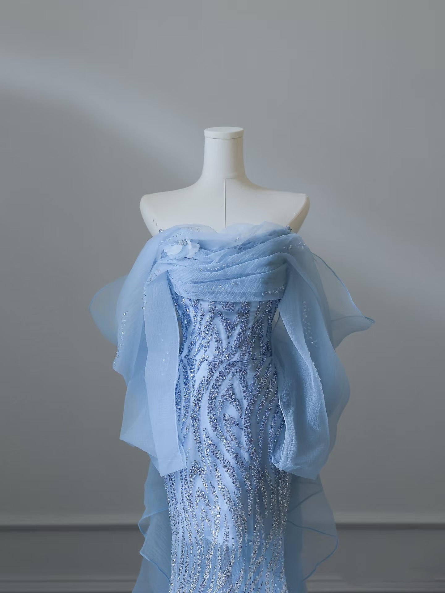 Sexy Mermaid Off The Shoulder Blue Sequin Long Prom Dress Evening Gowns