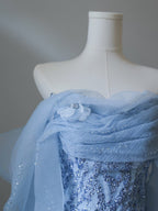 Sexy Mermaid Off The Shoulder Blue Sequin Long Prom Dress Evening Gowns