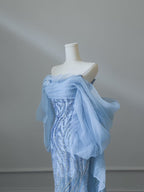 Sexy Mermaid Off The Shoulder Blue Sequin Long Prom Dress Evening Gowns