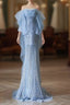 Sexy Mermaid Off The Shoulder Blue Sequin Long Prom Dress Evening Gowns