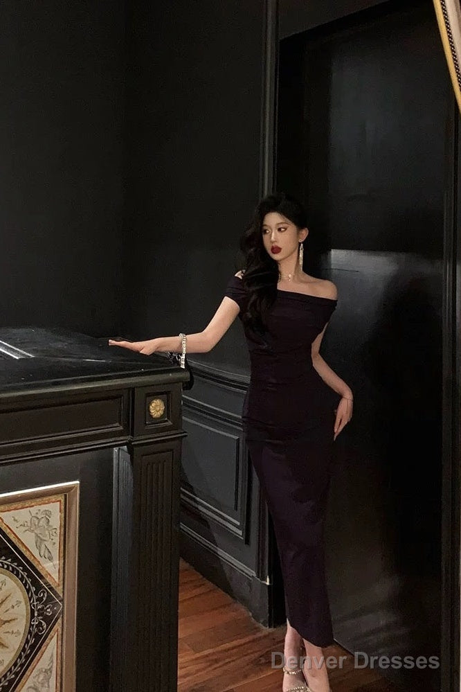 Sexy Mermaid Off The Shoulder Grape Ankle Length Prom Dresses Birthday Outfits