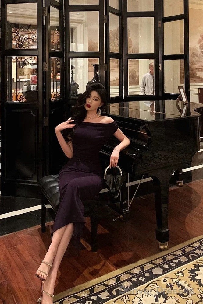 Sexy Mermaid Off The Shoulder Grape Ankle Length Prom Dresses Birthday Outfits Main image