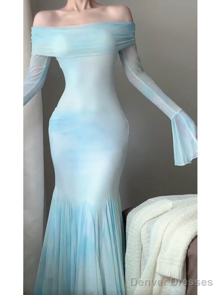 Sexy Mermaid Off The Shoulder Light Blue WomenS Beach Dress Vacation Dresses Birthday Dress Main image