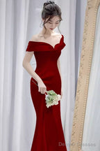 Sexy Mermaid Off The Shoulder Long Red Prom Dress