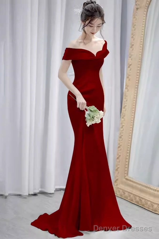 Sexy Mermaid Off The Shoulder Long Red Prom Dress Main image