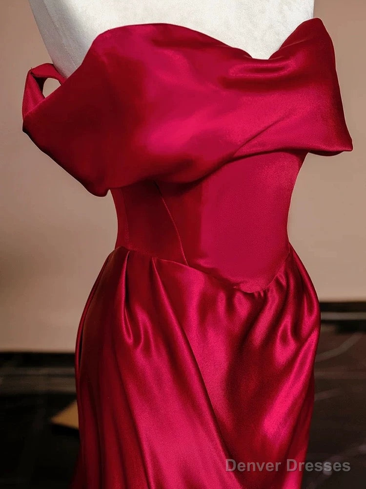 Sexy Mermaid Off The Shoulder Satin Red Floor Length Evening Dress Prom Dresses