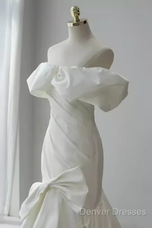 Sexy Mermaid Off The Shoulder Satin White Long Wedding Dress Brides Dress Secondary image