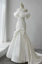 Sexy Mermaid Off The Shoulder Satin White Long Wedding Dress Brides Dress