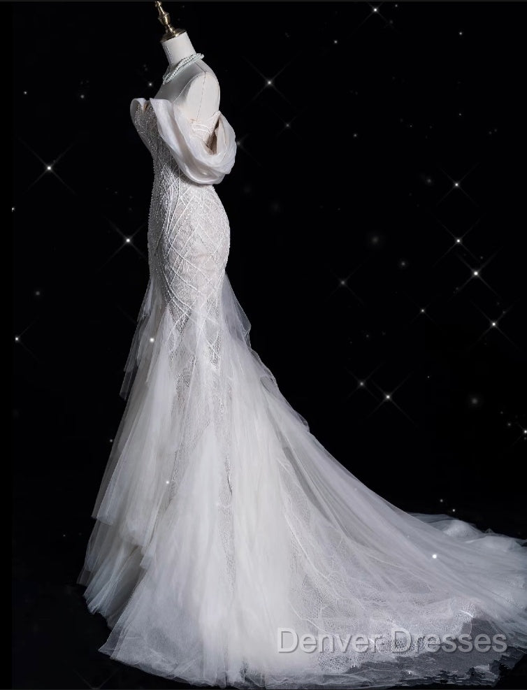 Sexy Mermaid Off The Shoulder White Lace Long Wedding Dress Brides Dress