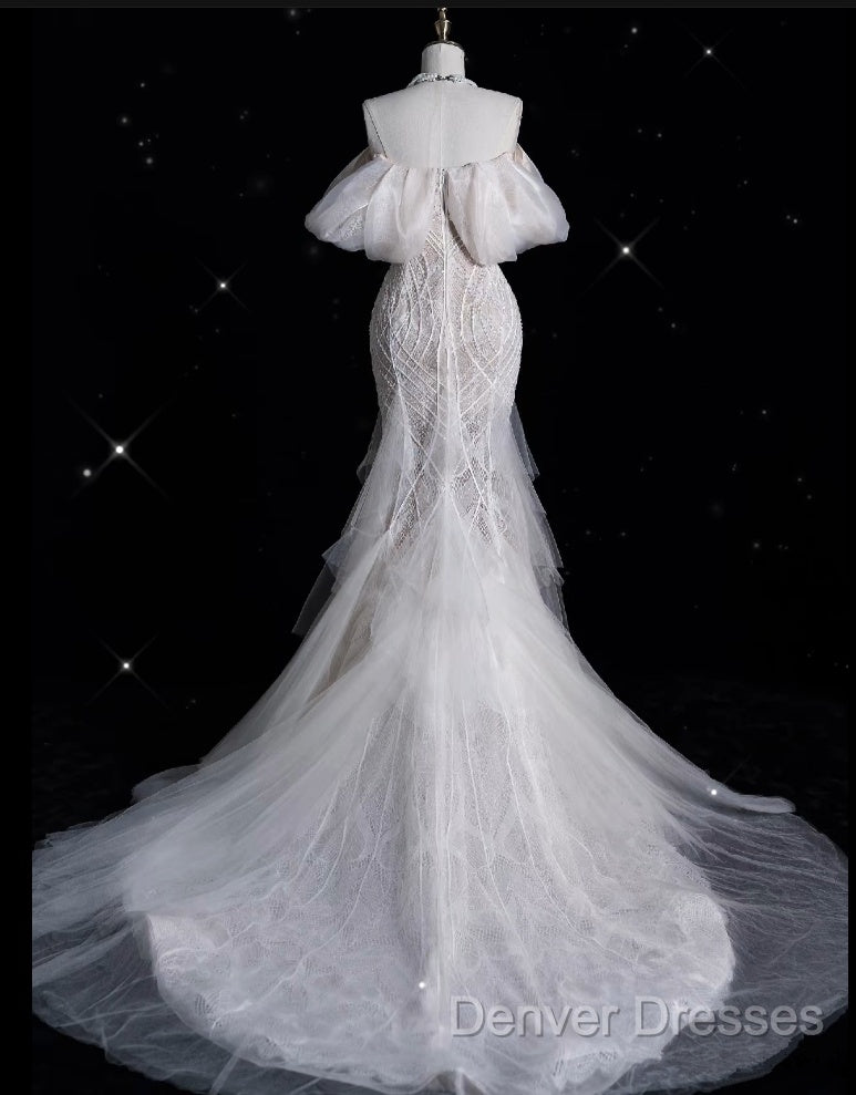 Sexy Mermaid Off The Shoulder White Lace Long Wedding Dress Brides Dress