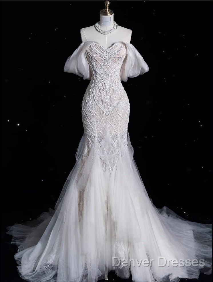 Sexy Mermaid Off The Shoulder White Lace Long Wedding Dress Brides Dress