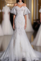 Sexy Mermaid Off The Shoulder White Lace Long Wedding Dress Brides Dress
