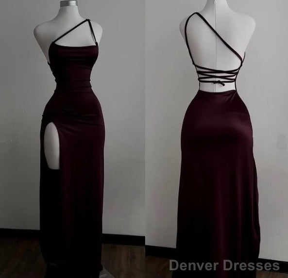 Sexy Mermaid One Shoulder Floor Length Burgundy Backless Evening Dress Prom Dresses Secondary image