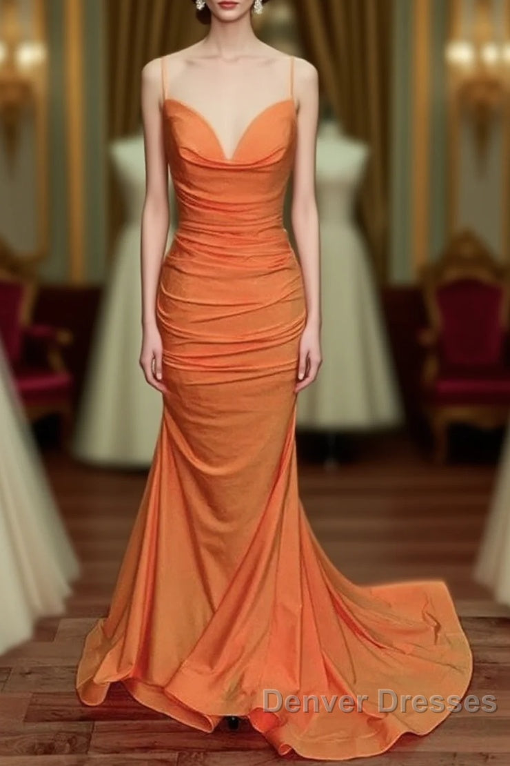 Sexy Mermaid Orange Satin Prom Dress Main image