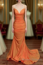 Sexy Mermaid Orange Satin Prom Dress