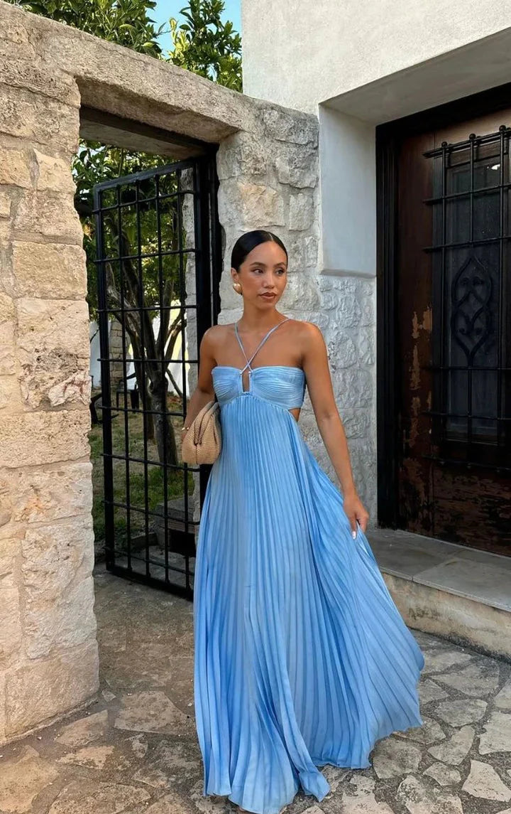 Sexy A Line Spaghetti Straps Blue Backless Prom Dress Long Party Dress Secondary image