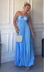 Sexy A Line Spaghetti Straps Blue Backless Prom Dress Long Party Dress