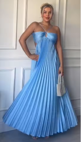 Sexy A Line Spaghetti Straps Blue Backless Prom Dress Long Party Dress