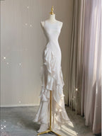 Sexy Mermaid Scoop Satin Night Party Dress White Long Prom Dress