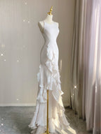 Sexy Mermaid Scoop Satin Night Party Dress White Long Prom Dress