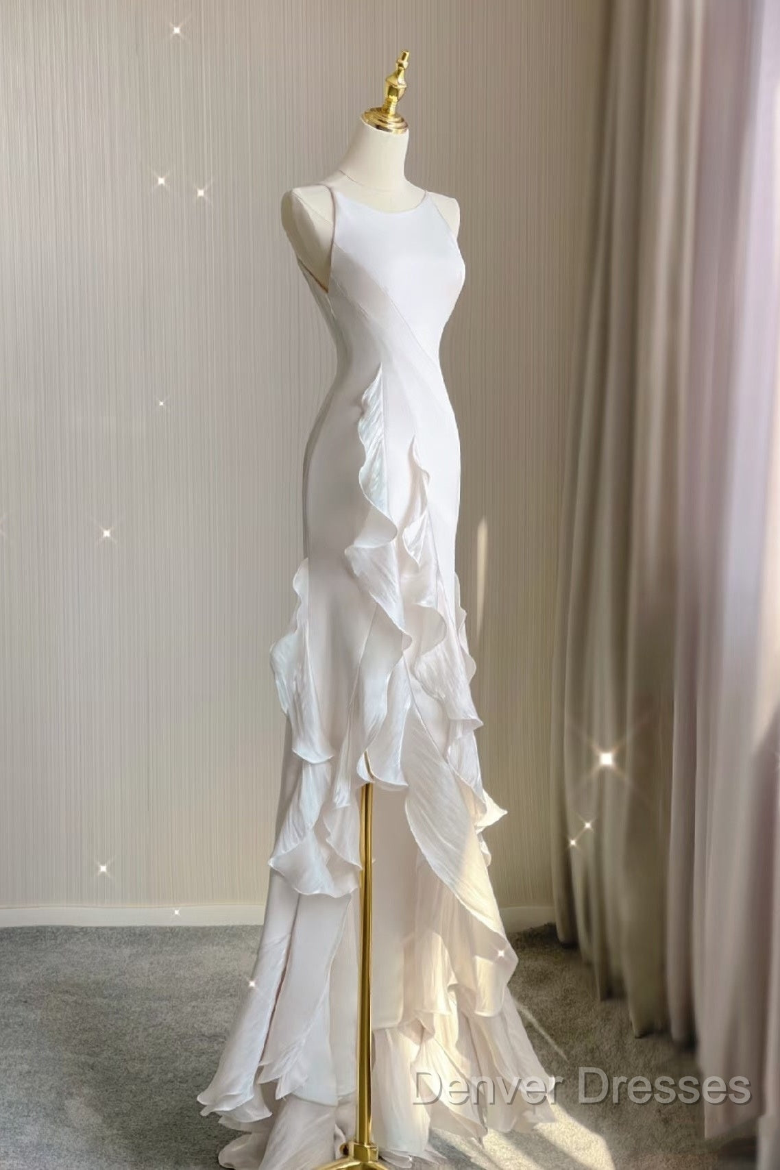 Sexy Mermaid Scoop Satin Night Party Dress White Long Prom Dress