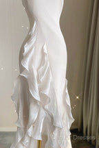 Sexy Mermaid Scoop Satin Night Party Dress White Long Prom Dress