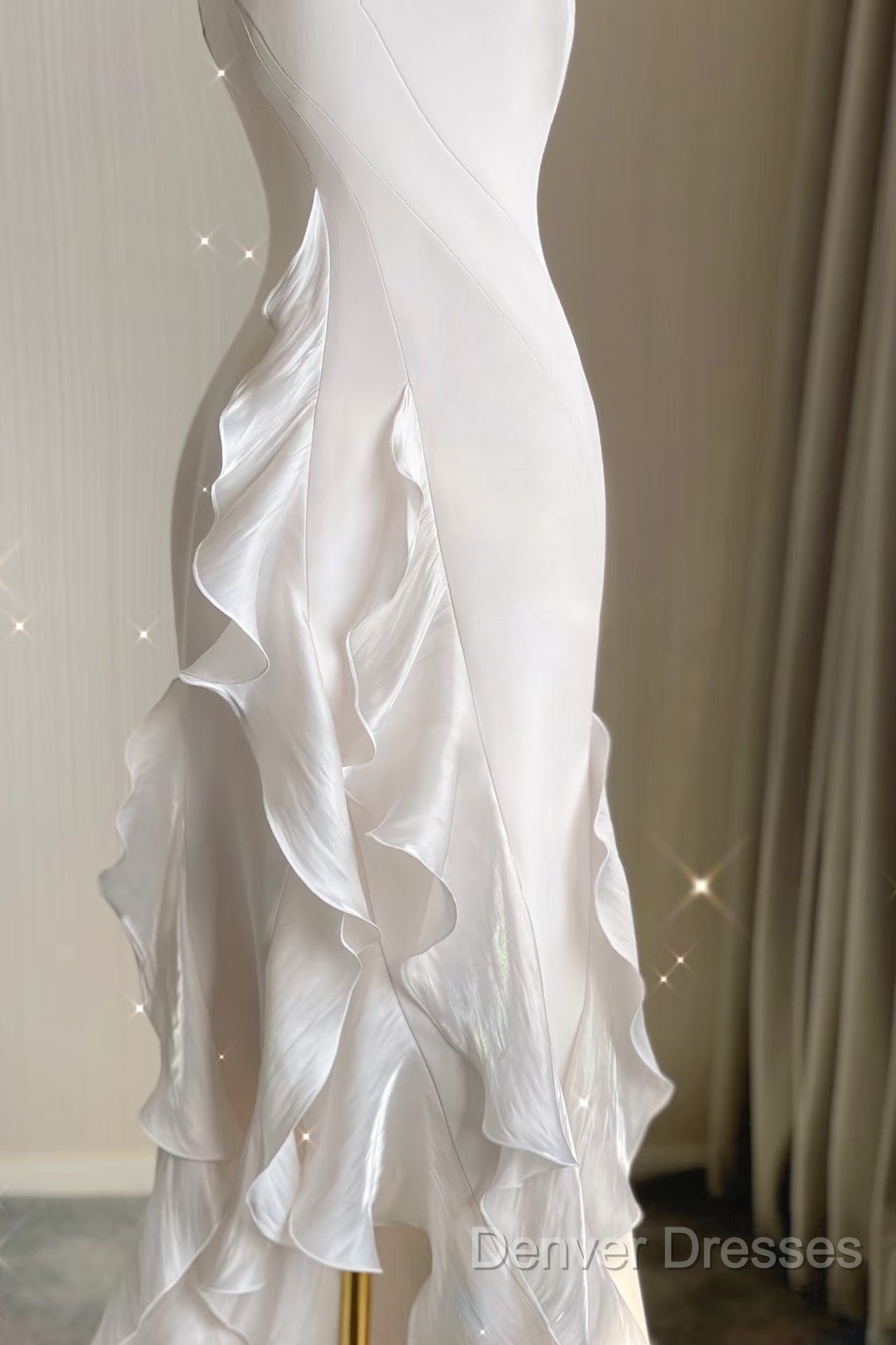 Sexy Mermaid Scoop Satin Night Party Dress White Long Prom Dress