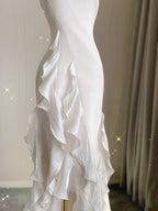 Sexy Mermaid Scoop Satin Night Party Dress White Long Prom Dress