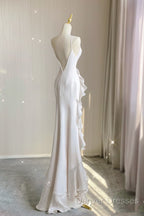 Sexy Mermaid Scoop Satin Night Party Dress White Long Prom Dress
