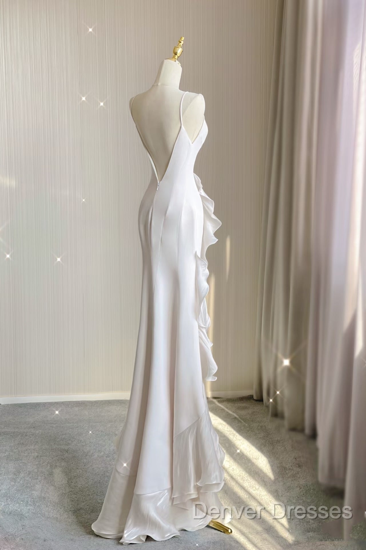 Sexy Mermaid Scoop Satin Night Party Dress White Long Prom Dress