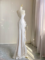 Sexy Mermaid Scoop Satin Night Party Dress White Long Prom Dress