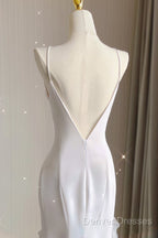 Sexy Mermaid Scoop Satin Night Party Dress White Long Prom Dress