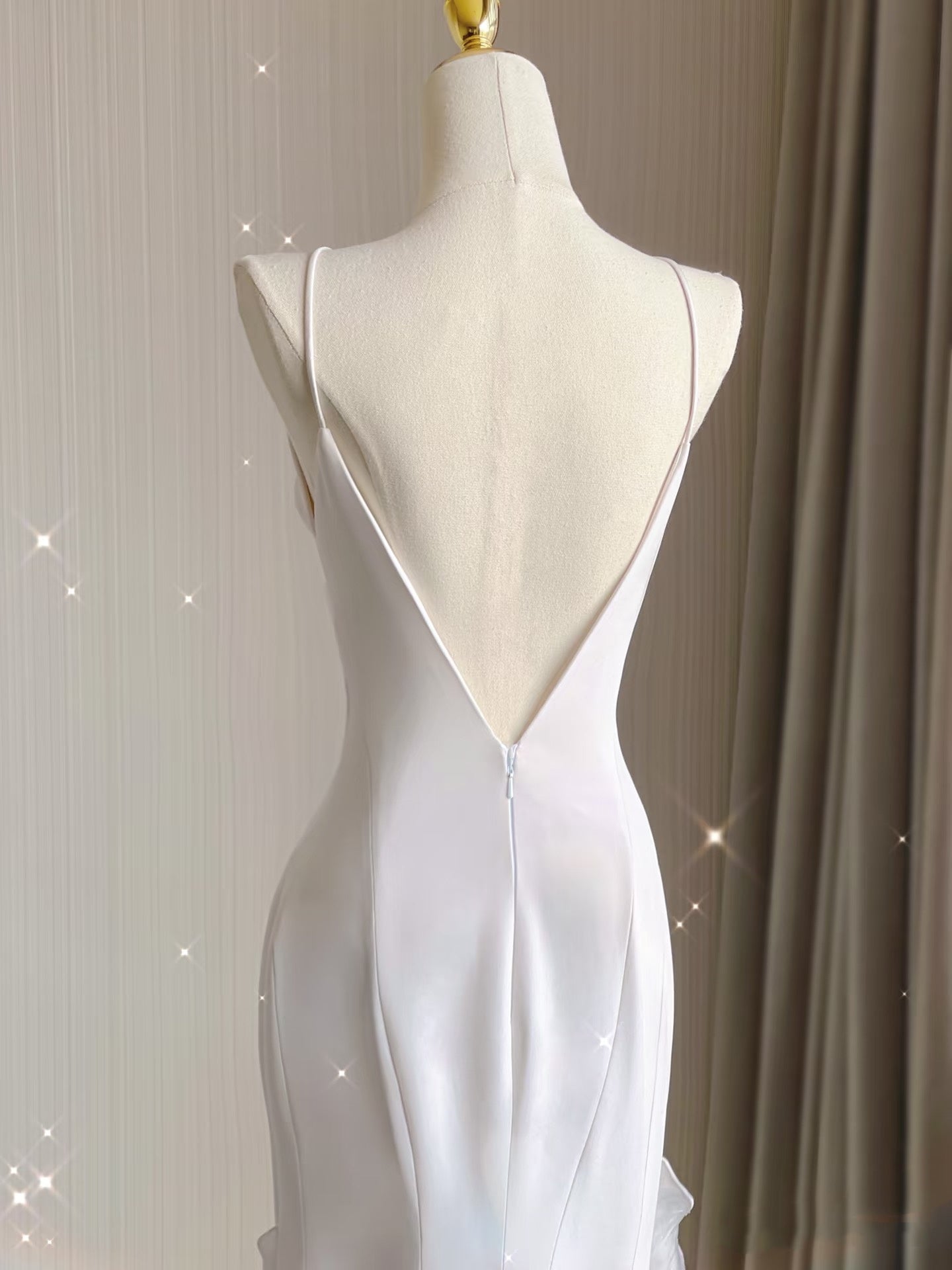 Sexy Mermaid Scoop Satin Night Party Dress White Long Prom Dress
