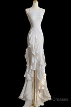 Sexy Mermaid Scoop Satin Night Party Dress White Long Prom Dress