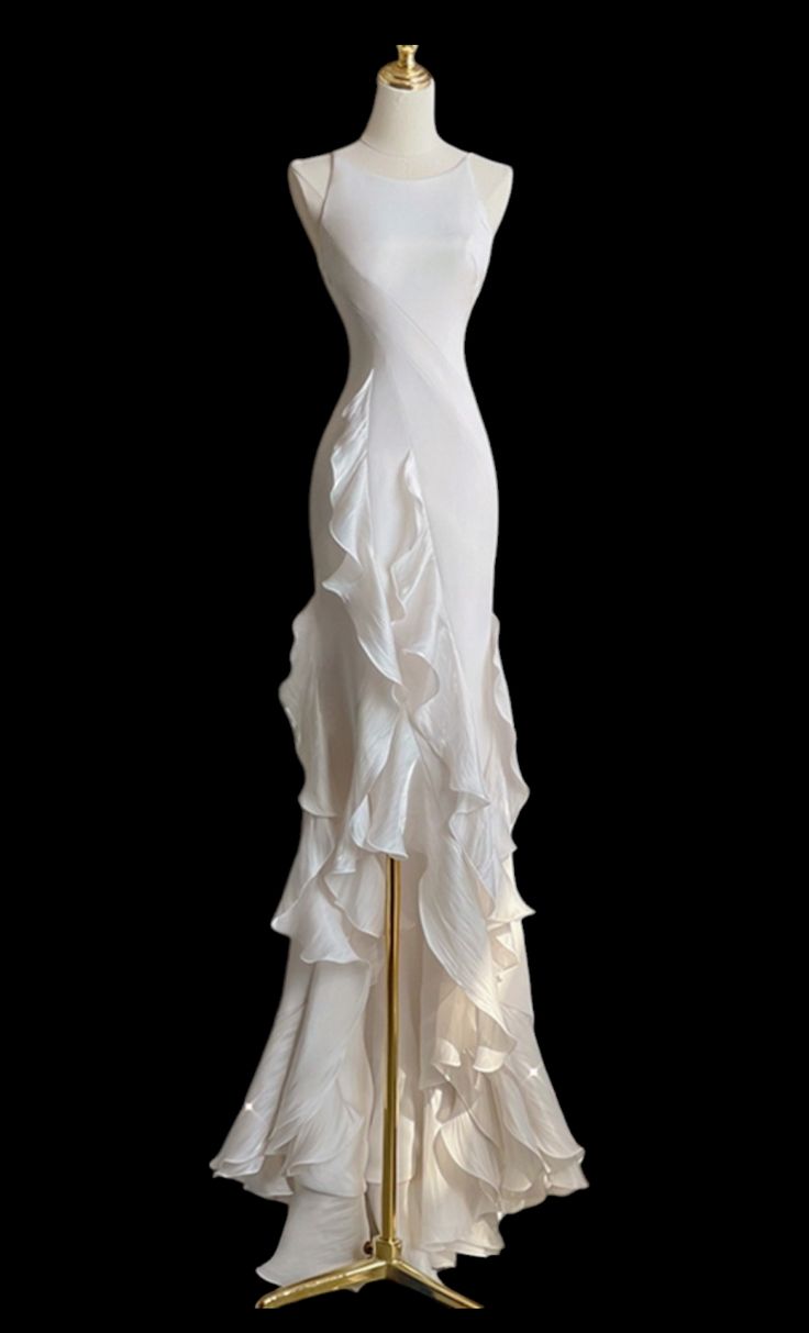 Sexy Mermaid Scoop Satin Night Party Dress White Long Prom Dress