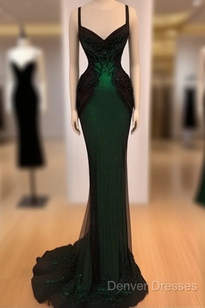 Sexy Mermaid Sequin Long Dark Green Lace Prom Dress Formal Dress Main image