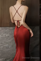Sexy Mermaid Silk Satin Burgundy Prom Dress Long Prom Dresses