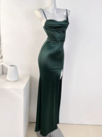 Sexy Mermaid Sleeveless Green Satin Long Prom Dress