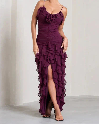 Sexy Mermaid Spaghetti Straps Ankle Length Chiffon Evening Dress Prom Dress