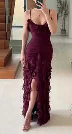 Sexy Mermaid Spaghetti Straps Ankle Length Chiffon Evening Dress Prom Dress