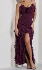 Sexy Mermaid Spaghetti Straps Ankle Length Chiffon Evening Dress Prom Dress