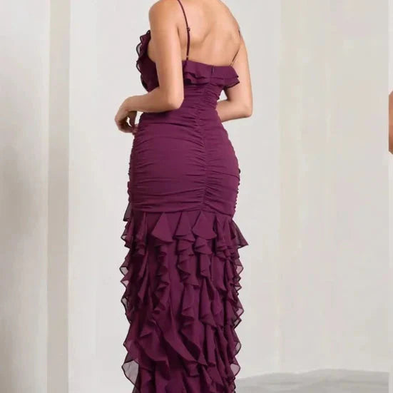 Sexy Mermaid Spaghetti Straps Ankle Length Chiffon Evening Dress Prom Dress