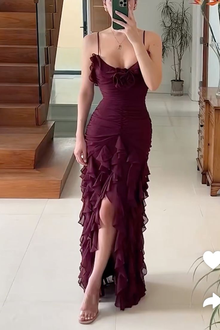 Sexy Mermaid Spaghetti Straps Ankle Length Chiffon Evening Dress Prom Dress Main image