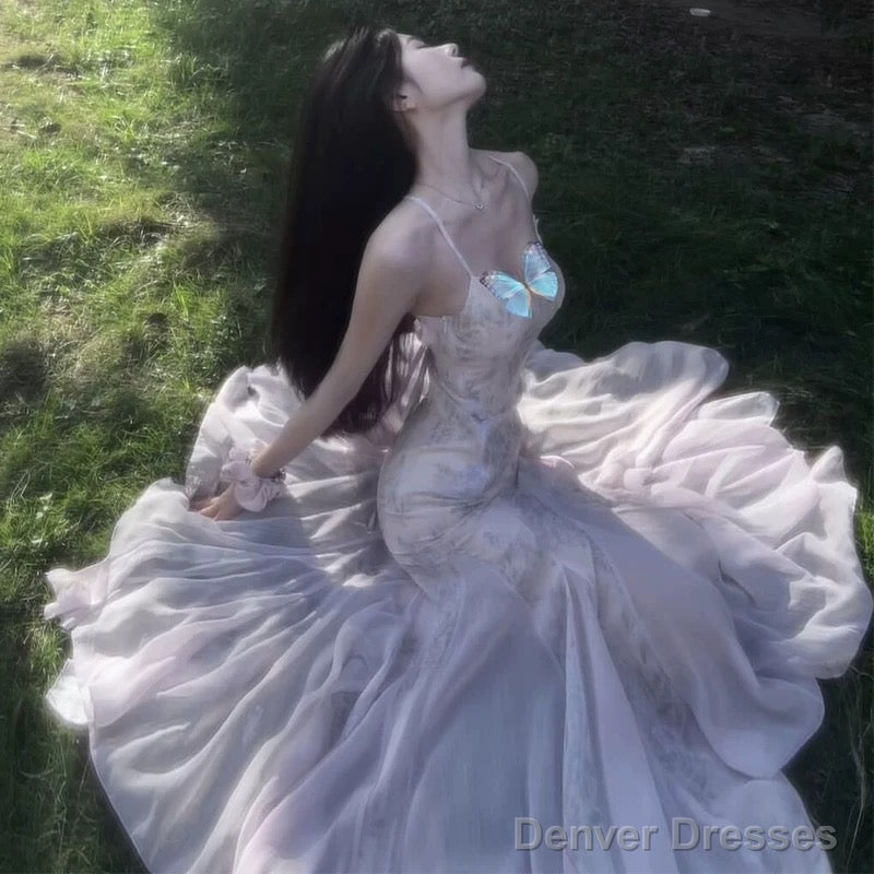 Sexy Mermaid Spaghetti Straps Backless Lilac Birthday Dresses Prom Dress Main image