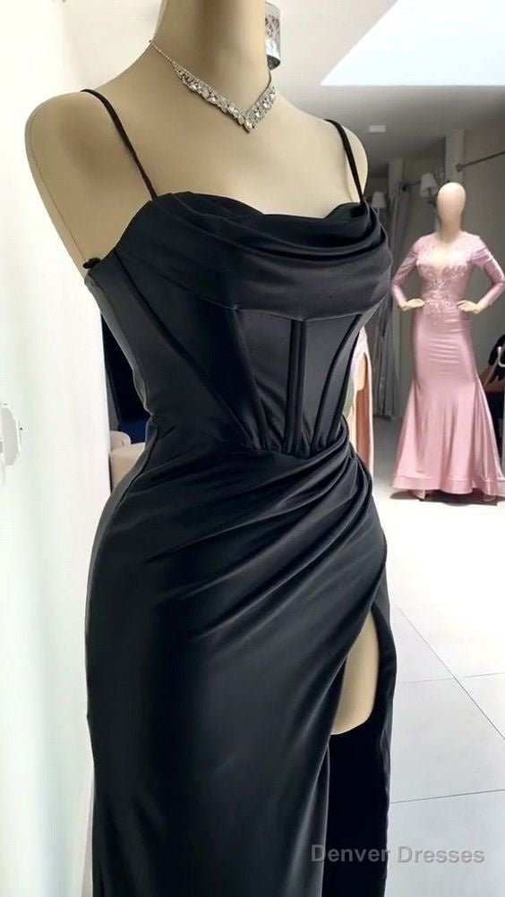 Sexy Mermaid Spaghetti Straps Black Long Evening Dress Backless Prom Dresses Secondary image
