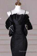 Sexy Mermaid Spaghetti Straps Black Long Formal Dress Satin Prom Dress