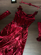 Sexy Mermaid Spaghetti Straps Burgundy Christmas Dress Velvet Prom Dresses Birthday Outfits