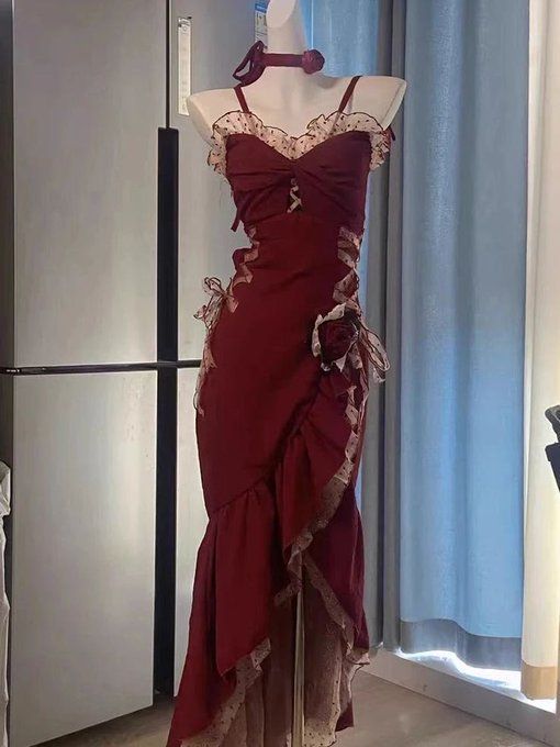 Sexy Mermaid Spaghetti Straps Burgundy Long Evening Dress Prom Dress