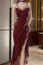 Sexy Mermaid Spaghetti Straps Burgundy Long Evening Dress Prom Dress