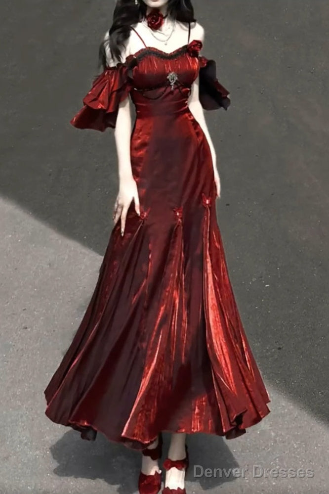 Sexy Mermaid Spaghetti Straps Burgundy Long Prom Dresses Christmas Night Dress Birthday Outfits Main image